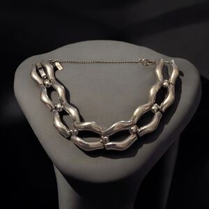 Vintage Monet Silver Tone Open Panel Link Bracelet With Safety Chain